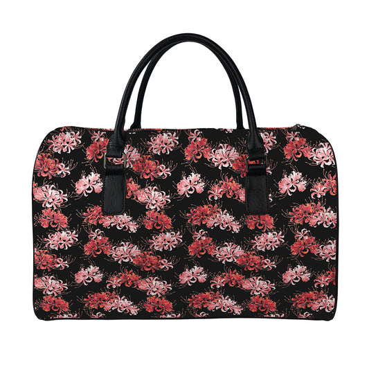 Japanese Cluster Amaryllis Pattern Print Leather Duffle Bag