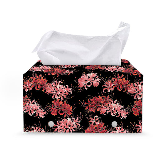 Japanese Cluster Amaryllis Pattern Print Leather Tissue Box Cover