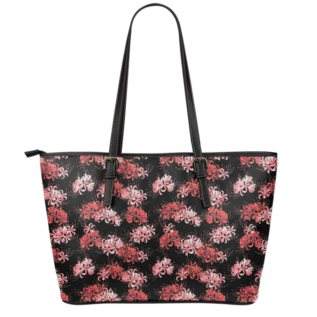 Japanese Cluster Amaryllis Pattern Print Leather Tote Bag