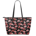 Japanese Cluster Amaryllis Pattern Print Leather Tote Bag With Zipper