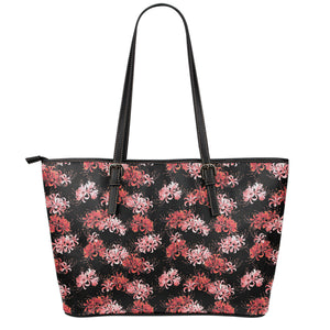 Japanese Cluster Amaryllis Pattern Print Leather Tote Bag