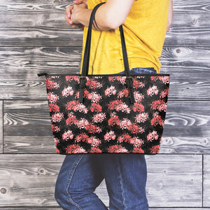 Japanese Cluster Amaryllis Pattern Print Leather Tote Bag