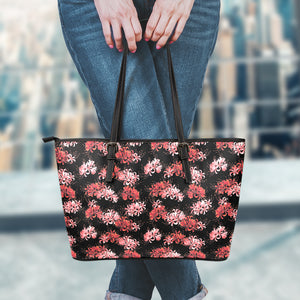 Japanese Cluster Amaryllis Pattern Print Leather Tote Bag