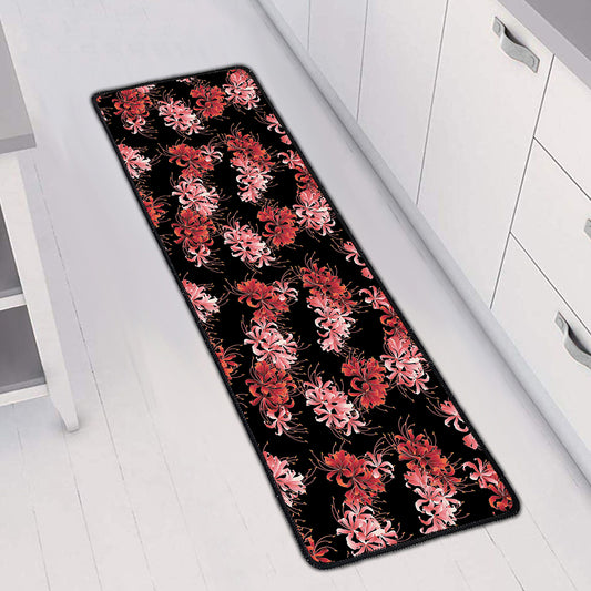 Japanese Cluster Amaryllis Pattern Print Long Kitchen Mat