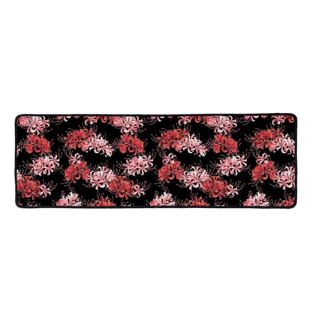Japanese Cluster Amaryllis Pattern Print Long Kitchen Mat