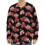 Japanese Cluster Amaryllis Pattern Print Long Sleeve Baseball Jersey