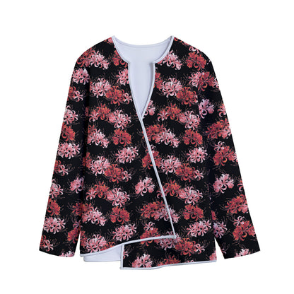 Japanese Cluster Amaryllis Pattern Print Long Sleeve Short Coat