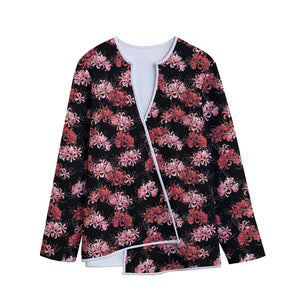 Japanese Cluster Amaryllis Pattern Print Long Sleeve Short Coat