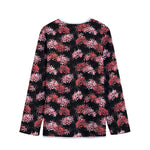 Japanese Cluster Amaryllis Pattern Print Long Sleeve Short Coat