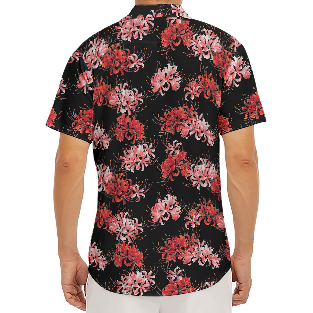 Japanese Cluster Amaryllis Pattern Print Men's Deep V-Neck Shirt