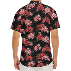 Japanese Cluster Amaryllis Pattern Print Men's Deep V-Neck Shirt