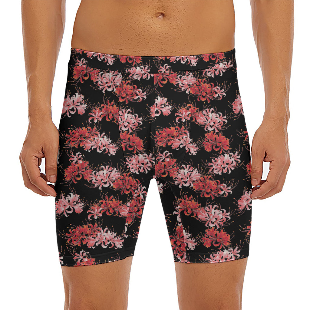 Japanese Cluster Amaryllis Pattern Print Men's Long Boxer Briefs