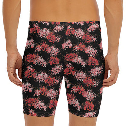 Japanese Cluster Amaryllis Pattern Print Men's Long Boxer Briefs