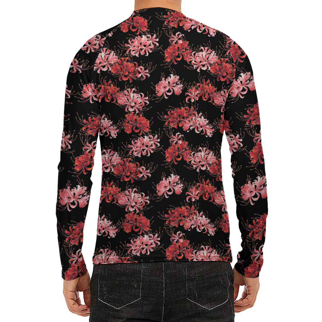 Japanese Cluster Amaryllis Pattern Print Men's Long Sleeve Rash Guard