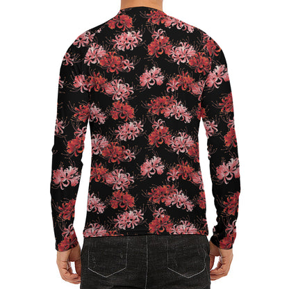 Japanese Cluster Amaryllis Pattern Print Men's Long Sleeve Rash Guard