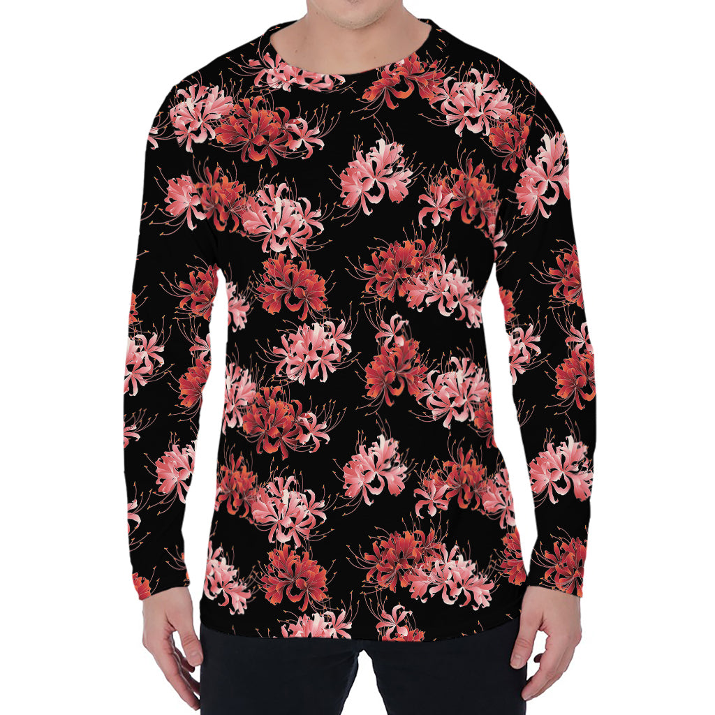 Japanese Cluster Amaryllis Pattern Print Men's Long Sleeve T-Shirt