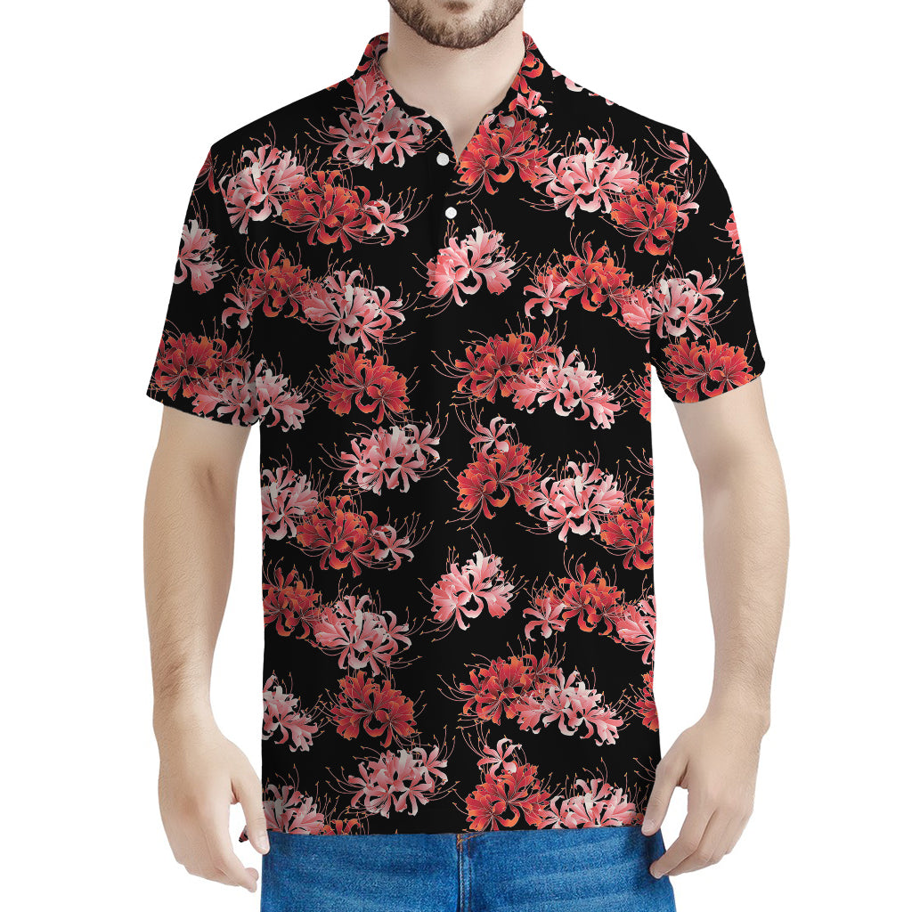 Japanese Cluster Amaryllis Pattern Print Men's Polo Shirt