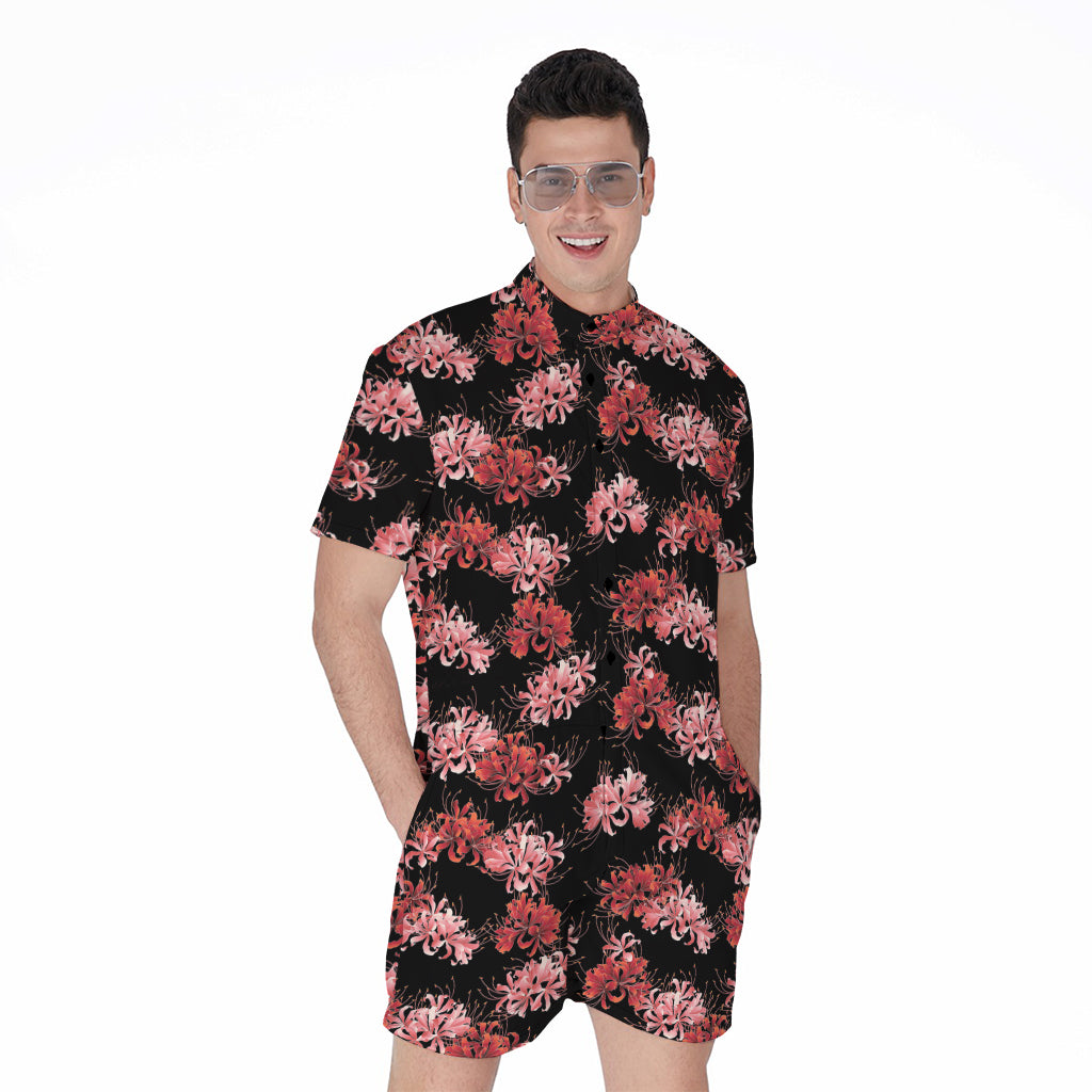 Japanese Cluster Amaryllis Pattern Print Men's Rompers