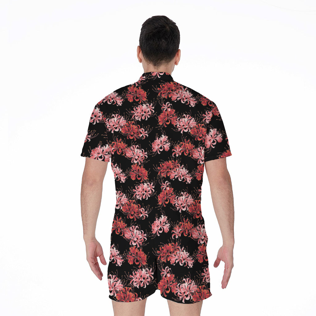Japanese Cluster Amaryllis Pattern Print Men's Rompers