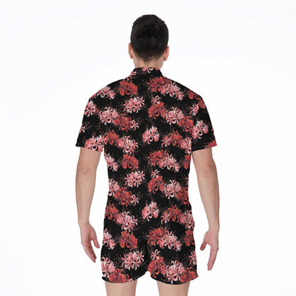 Japanese Cluster Amaryllis Pattern Print Men's Rompers