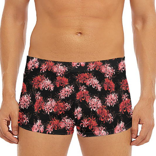 Japanese Cluster Amaryllis Pattern Print Men's Short Boxer Briefs