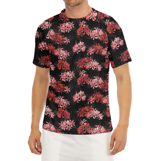 Japanese Cluster Amaryllis Pattern Print Men's Short Sleeve Rash Guard