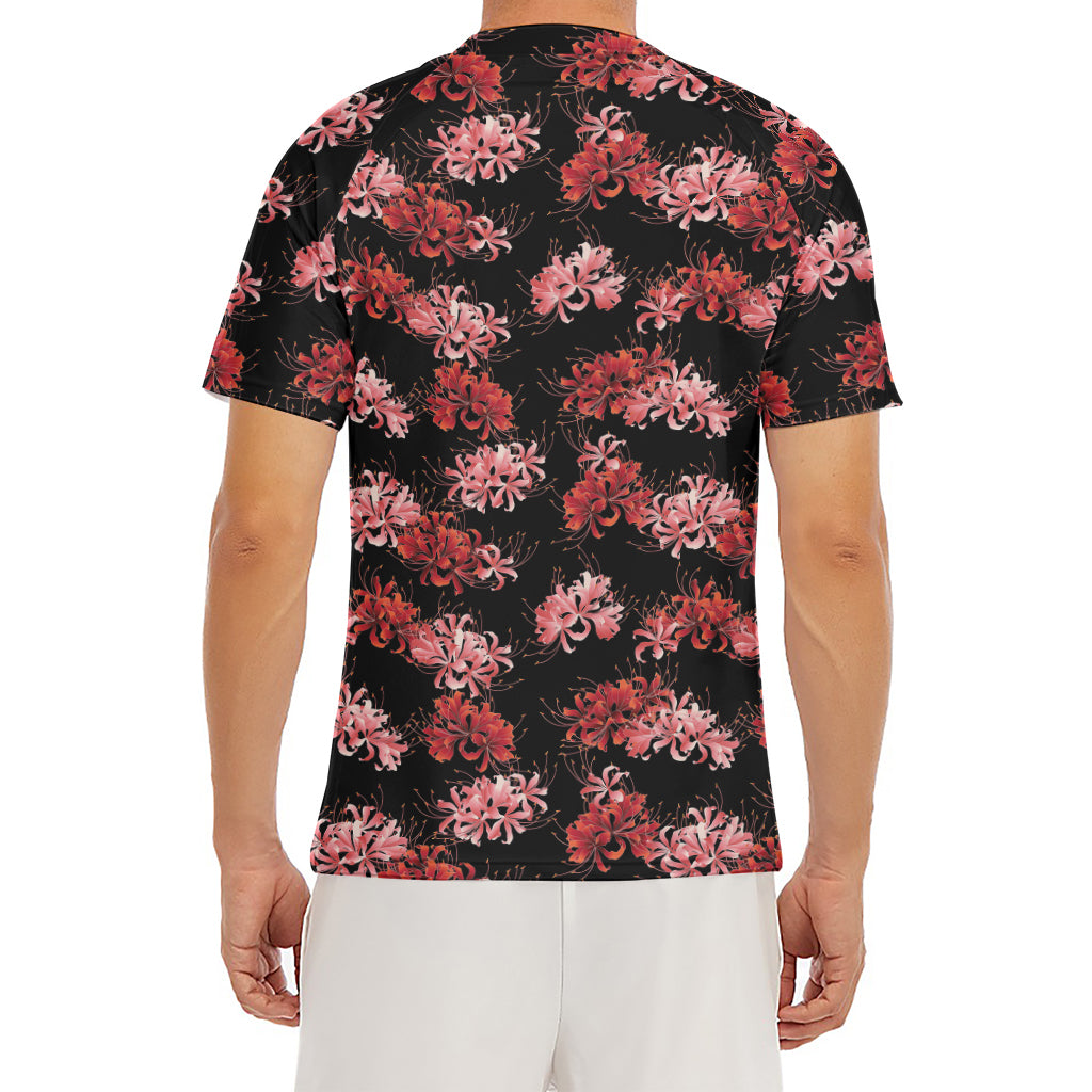 Japanese Cluster Amaryllis Pattern Print Men's Short Sleeve Rash Guard