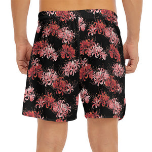 Japanese Cluster Amaryllis Pattern Print Men's Split Running Shorts