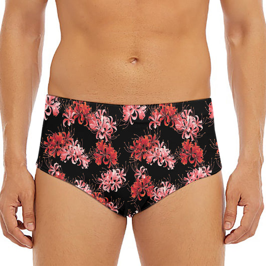 Japanese Cluster Amaryllis Pattern Print Men's Triangle Swim Briefs