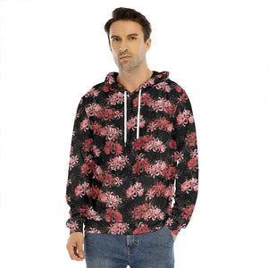 Japanese Cluster Amaryllis Pattern Print Men's Velvet Pullover Hoodie