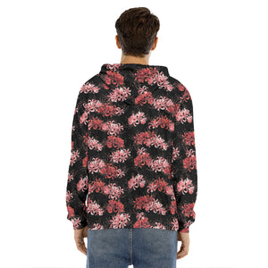 Japanese Cluster Amaryllis Pattern Print Men's Velvet Pullover Hoodie