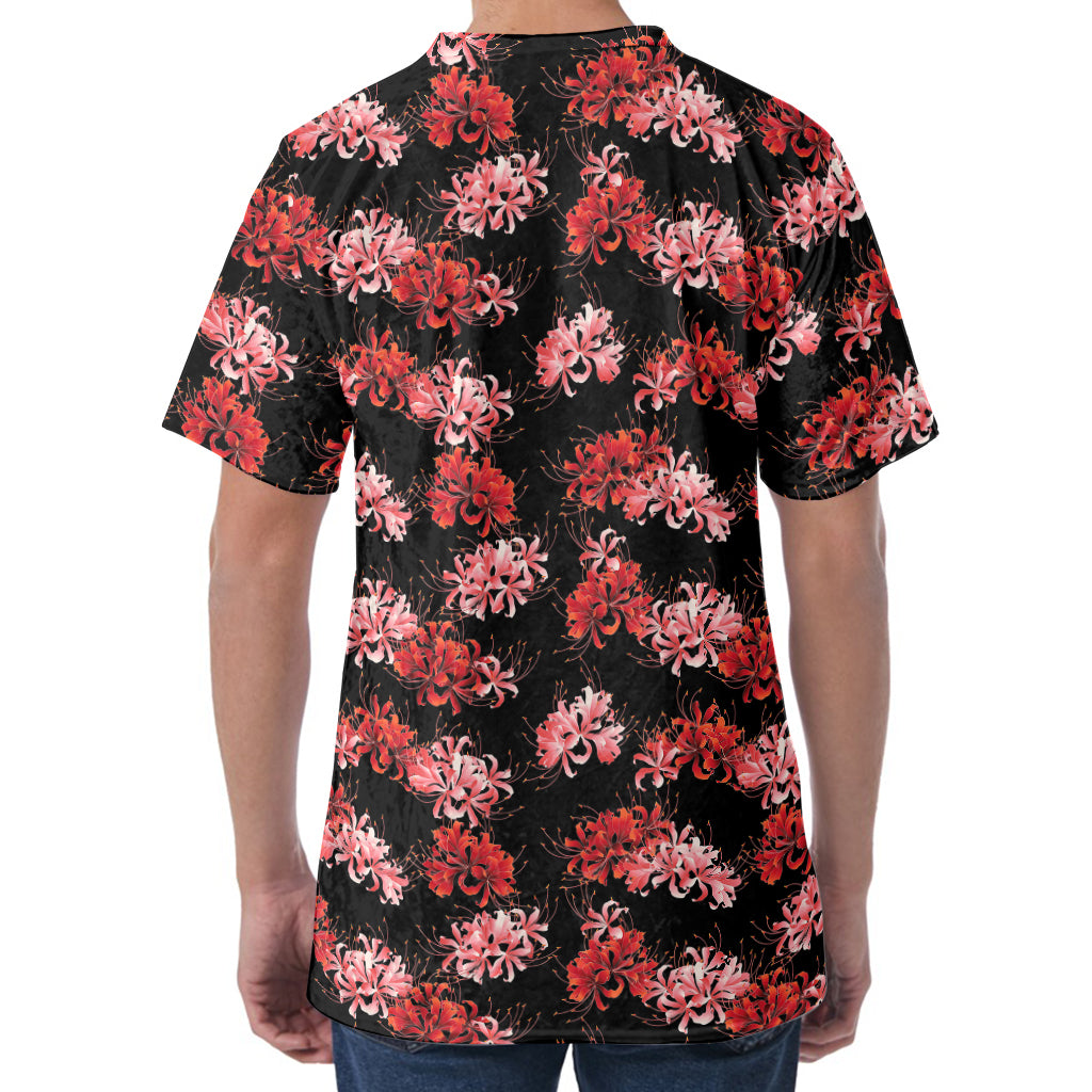 Japanese Cluster Amaryllis Pattern Print Men's Velvet T-Shirt