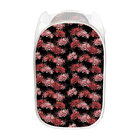 Japanese Cluster Amaryllis Pattern Print Mesh Laundry Hamper