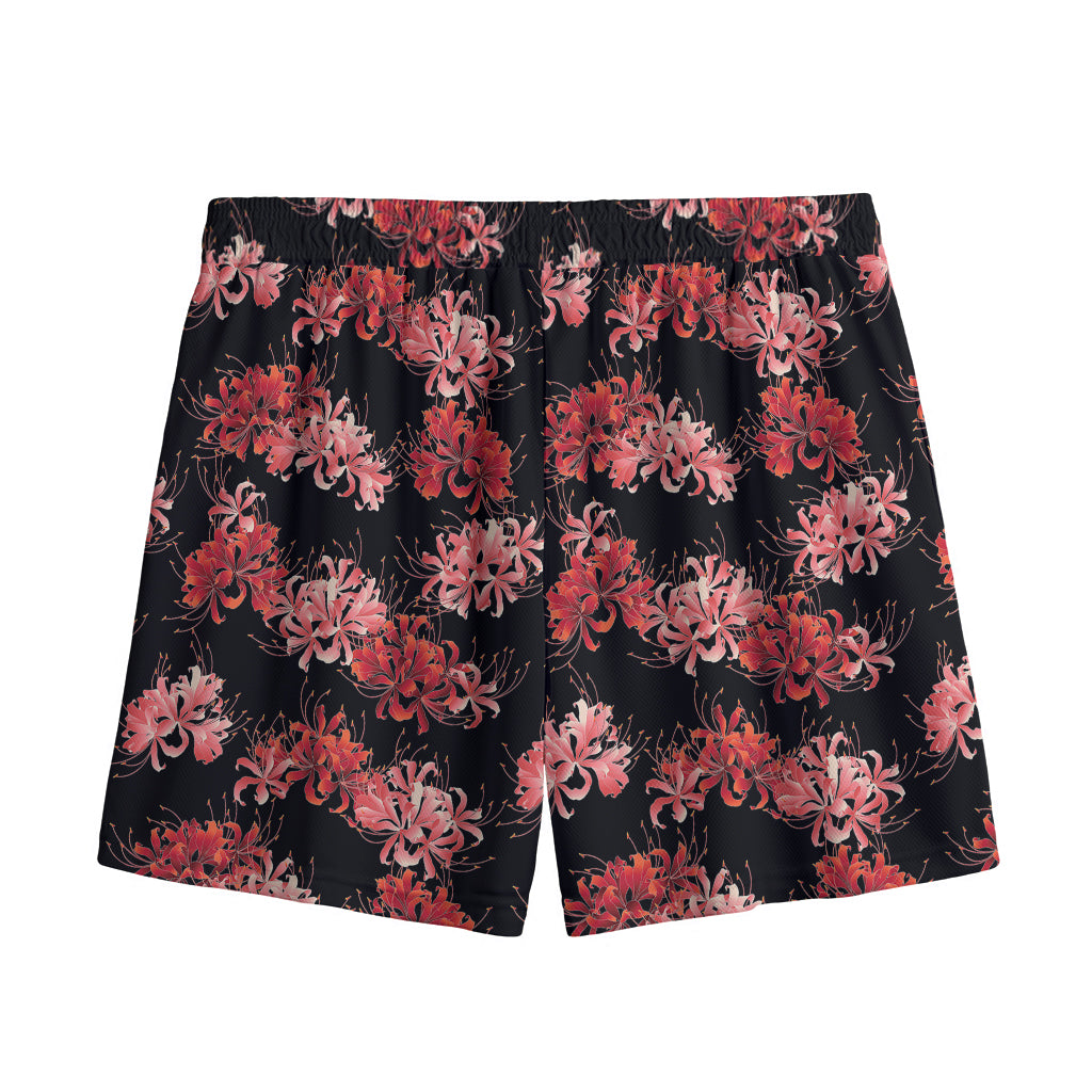 Japanese Cluster Amaryllis Pattern Print Mesh Shorts