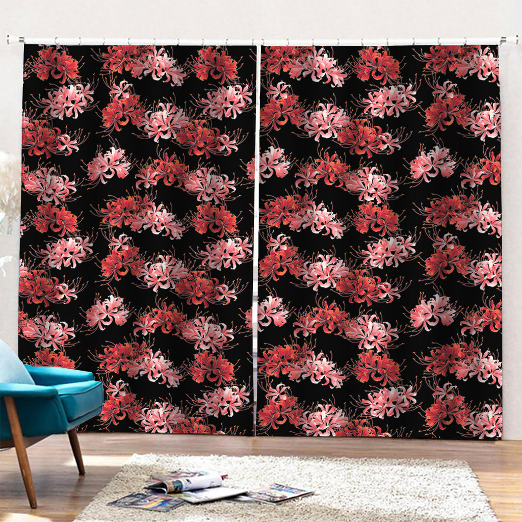 Japanese Cluster Amaryllis Pattern Print Pencil Pleat Curtains