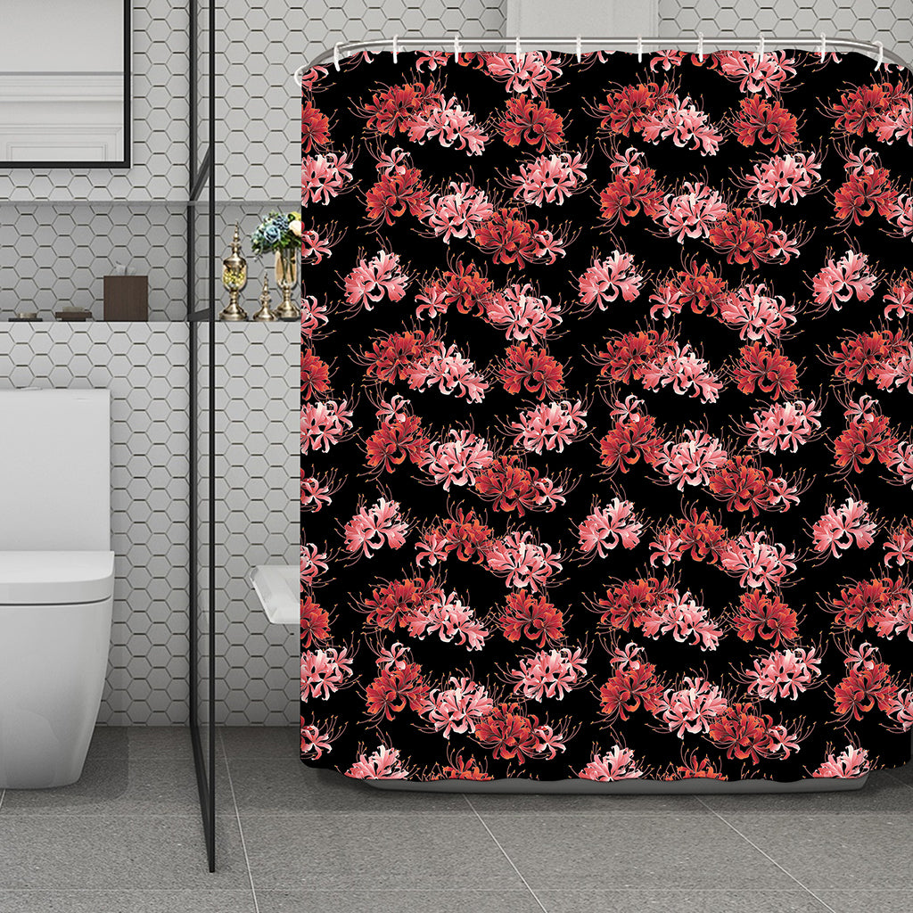 Japanese Cluster Amaryllis Pattern Print Polyester Shower Curtain