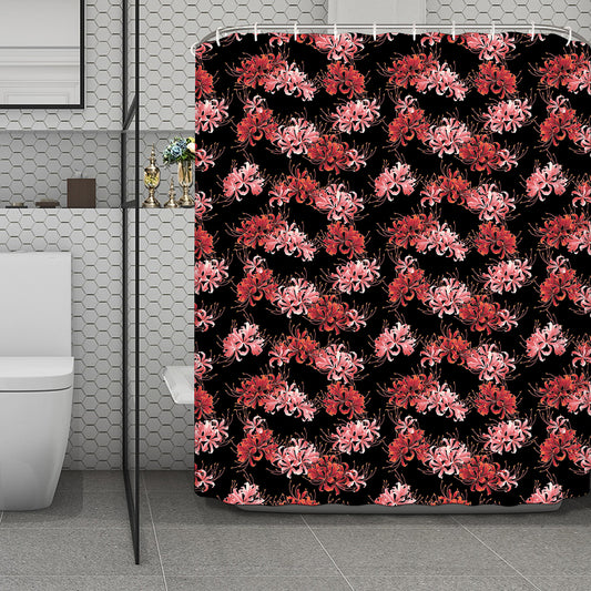 Japanese Cluster Amaryllis Pattern Print Polyester Shower Curtain