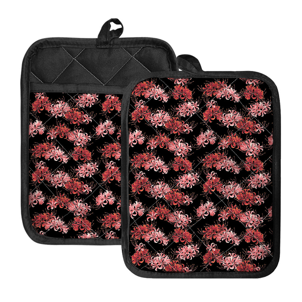 Japanese Cluster Amaryllis Pattern Print Pot Holders With Pocket