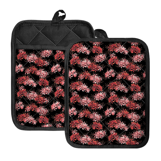 Japanese Cluster Amaryllis Pattern Print Pot Holders With Pocket