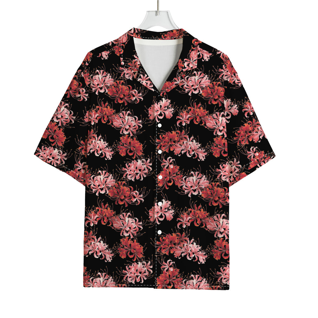 Japanese Cluster Amaryllis Pattern Print Rayon Hawaiian Shirt