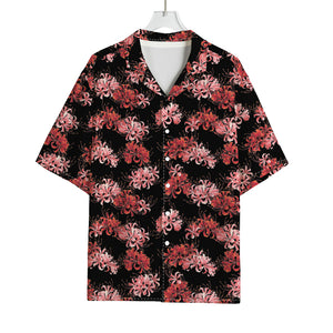 Japanese Cluster Amaryllis Pattern Print Rayon Hawaiian Shirt