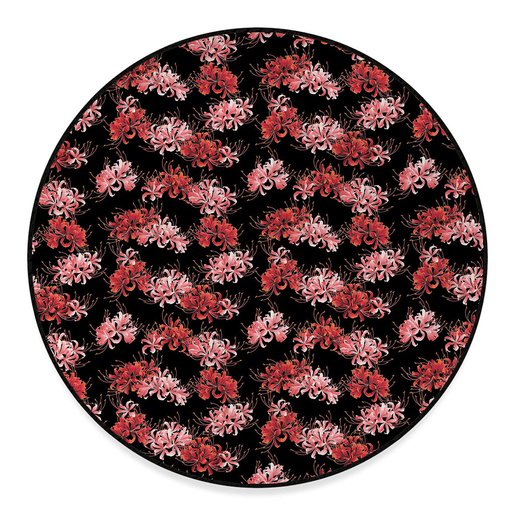Japanese Cluster Amaryllis Pattern Print Round Floor Mat