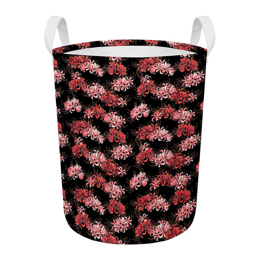 Japanese Cluster Amaryllis Pattern Print Round Laundry Basket