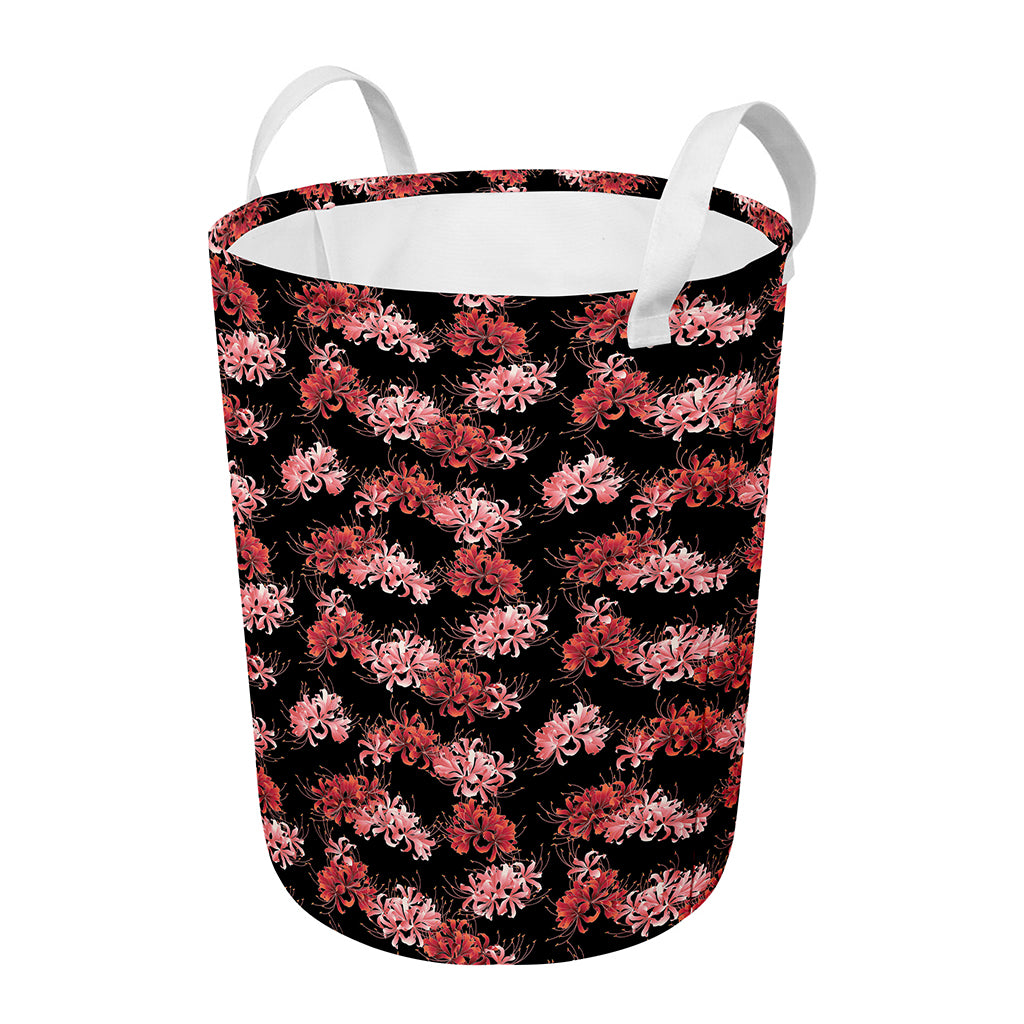 Japanese Cluster Amaryllis Pattern Print Round Laundry Basket