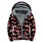 Japanese Cluster Amaryllis Pattern Print Sherpa Lined Zip Up Hoodie