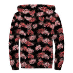 Japanese Cluster Amaryllis Pattern Print Sherpa Lined Zip Up Hoodie