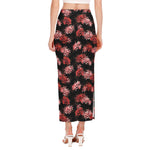 Japanese Cluster Amaryllis Pattern Print Side Slit Maxi Skirt