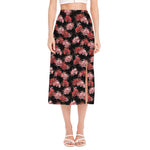 Japanese Cluster Amaryllis Pattern Print Side Slit Midi Skirt