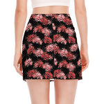 Japanese Cluster Amaryllis Pattern Print Side Slit Mini Skirt