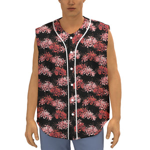 Japanese Cluster Amaryllis Pattern Print Sleeveless Baseball Jersey